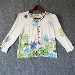 Sigrid Olsen Petite Floral‎ Embroidered Knit Cardigan Sweater